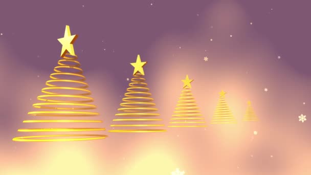 Arany Karácsonyfa Csillagokkal Jelenik Meg Hópelyhek Háttér Animáció — Stock videók