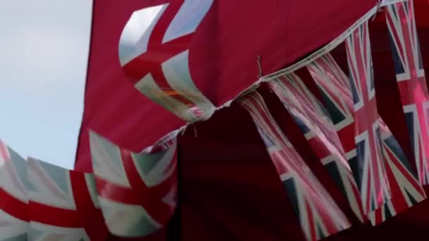Bunting Union Jacks British Flag Royal Celebration Street Party Middle — стокове відео