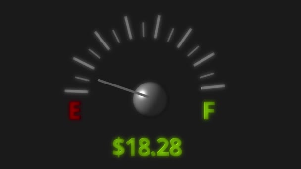 燃料费用 计价器从空到全美元费用概念动画 — 图库视频影像