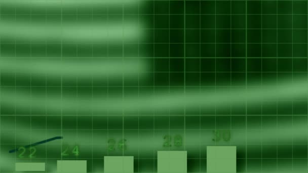 Sloupcový Graf Znázorňující Růst Pozadí Zelené Americké Vlajky Animace — Stock video