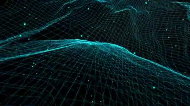 Üç boyutlu uzay 4k animasyon alanındaki Mavi Geometrik yapı ızgarası kavramı kaldırır