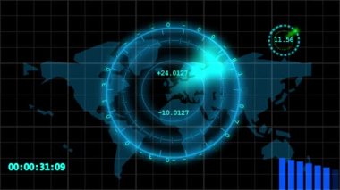 Radar ekran dijital haritalama sistemi soyut arkaplan canlandırması 