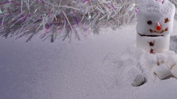Marshmallow Snowman Sugar Snow Blizzard Medium Dolly Shot Slow Motion — Stock Video