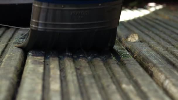 Pintura Velho Desgastado Decks Madeira Com Tratamento Close Tiro Câmera — Vídeo de Stock