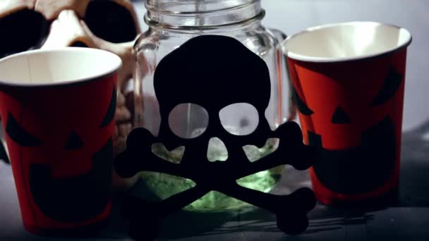 Ramuan Halloween Minuman Dan Permen Untuk Trik Atau Mengobati Fokus — Stok Video