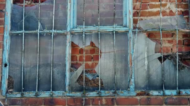Terk Edilmiş Eski Bir Binanın Penceresindeki Parmaklıklar Geniş Panelli Yakınlaştırma — Stok video