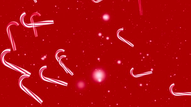 赤いクリスマスの雪の背景に落ちるキャンディー ケイン 4Kアニメーション — ストック動画