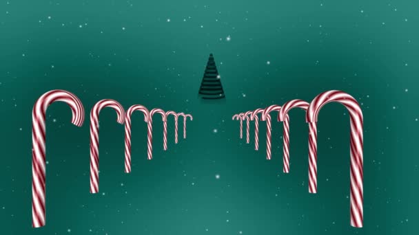 Γραμμές Από Ζαχαροκάλαμο Και Χριστουγεννιάτικο Δέντρο Πράσινο Φόντο Animation — Αρχείο Βίντεο