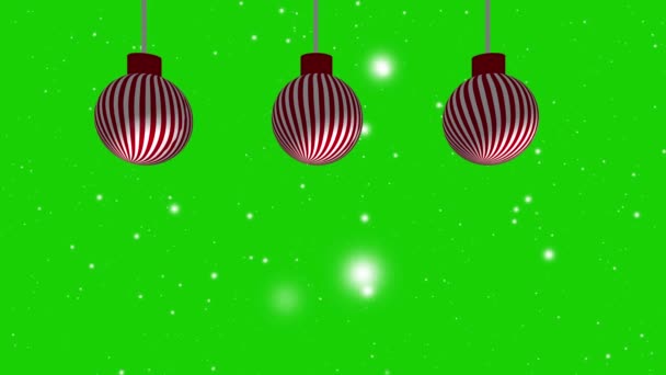 Yeşil Noel Süslemeleri Parlak Yeşil Arka Planda Kar Taneleri Animasyon — Stok video