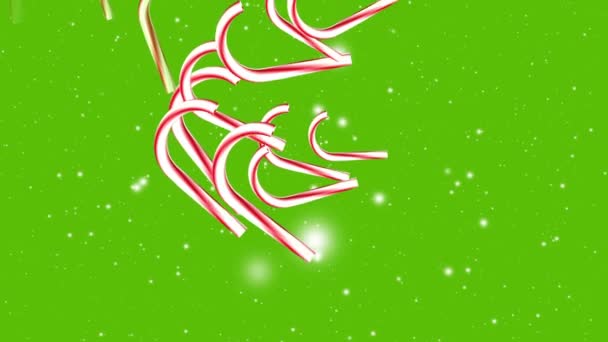 Candy Trzciny Zielonym Tle Christmas Snowfall Animacji — Wideo stockowe