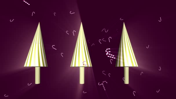 4Kアニメーションに落ちるキャンディーケインとカラフルなクリスマスツリー — ストック動画