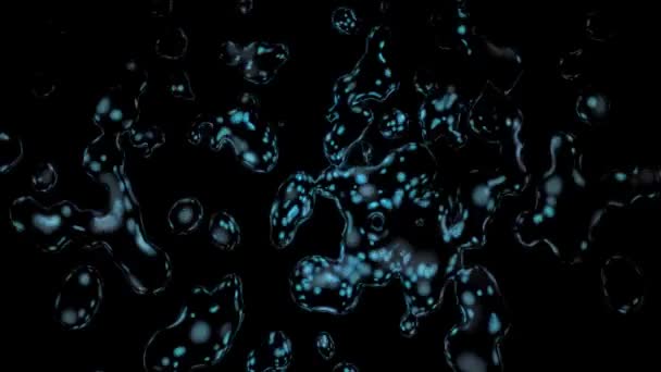 ブラックスペースの青い水銀液体粒子抽象概念4Kアニメーション — ストック動画
