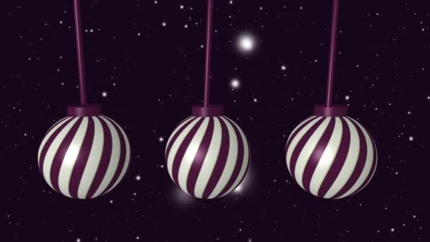 Natal Baubles Decoração Fundo Escuro Com Animação Queda Neve — Vídeo de Stock