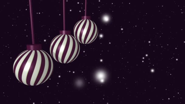 Kerstballen Decoratie Donkere Achtergrond Met Sneeuwval Animatie — Stockvideo