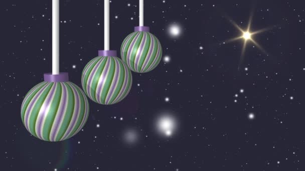 Christmas Baubles Decoration Dark Background Snowfall Animation — Stock Video