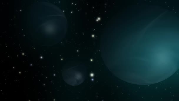 神秘的行星带着星星和云彩漂浮在太空中4K动画幻想 — 图库视频影像