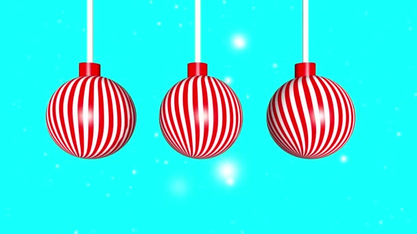 4Kアニメーションに落ちる雪片と赤い背景の緑のクリスマスバブル装飾 — ストック動画