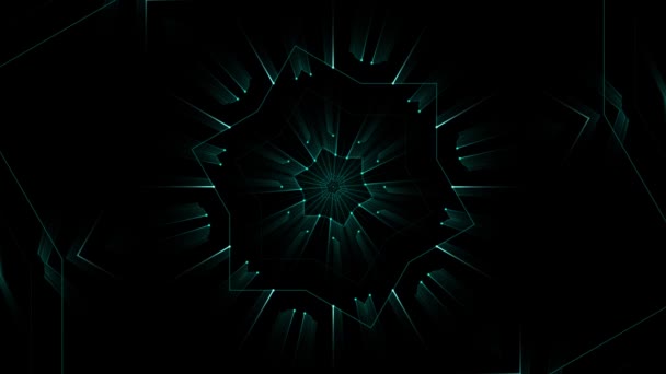 輝きと輝きの背景アニメーションと万華鏡幾何学的な形状緑と青 — ストック動画