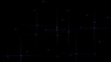 Siyah arkaplanda parlayan mavi yıldızlar 4k soyut animasyon