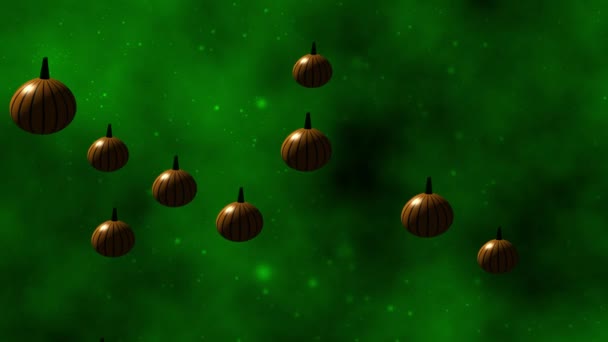 Pumpkins Floating Green Black Background Animation — Stock Video