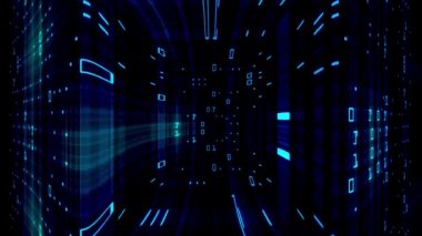 Mavi ışık matrisi arkaplanındaki dijital veriler 4k canlandırma kavramı 