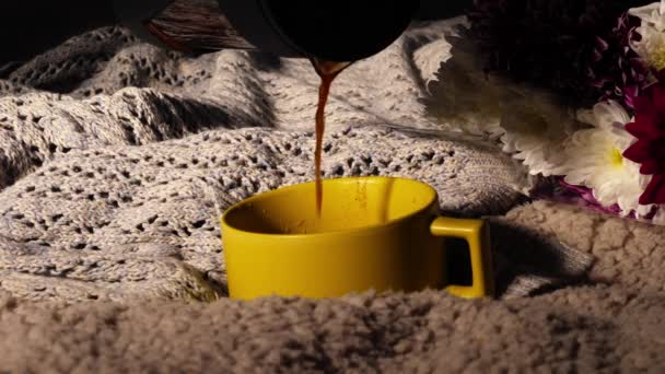 Het Maken Van Verse Koffie Cafetiere Medium Shot Slow Motion — Stockvideo