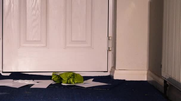 Opening Door Letters Parcels Delivered Pile Home Door Medium Zoom — Stock Video