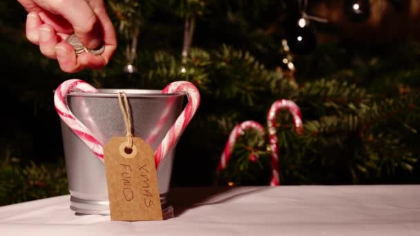 Noel Için Teneke Kutuda Para Biriktirmek Yavaş Çekim Seçici Odak — Stok video