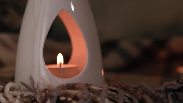 Essential Oil Burner Candles Close Dolly Shot Selective Focus — Stock Video