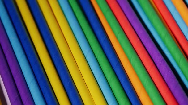 Multicolored Drinking Straws Close Macro Dolly Shot Slow Motion Selective — Stock Video