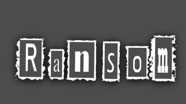 Fidye notu yırtık kağıt efekti üzerine kesilmiş metin siyah ve beyaz illüstrasyon