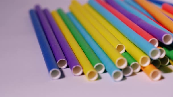 Multicolored Drinking Straws Close Dolly Shot Slow Motion Selective Focus — Stock Video
