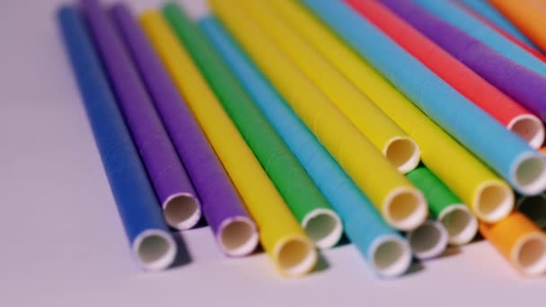 Multicolored Drinking Straws Close Zoom Dolly Shot Slow Motion Selective — Stock Video