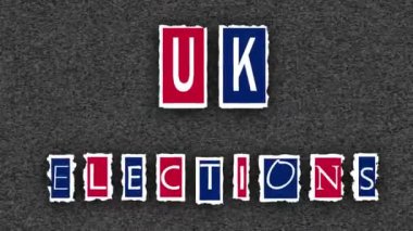 Gürültü tanecikli statik arka plan 4k animasyonlu yırtık kağıt efekti üzerine UK Seçim afişi