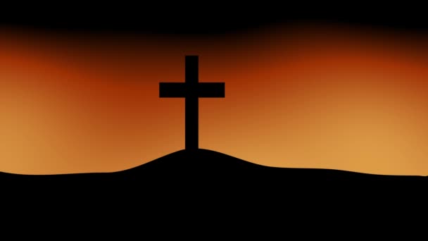 Христианский Крест Распятие Золотом Облачном Небе Анимации — стоковое видео