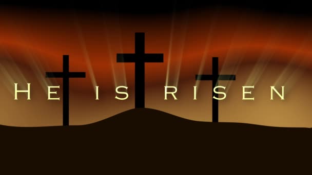 Christliches Kreuz Kruzifix Gegen Goldenen Bewölkten Himmel Animation — Stockvideo