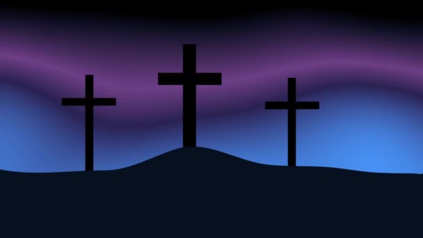 Christian Cross Crucifix Golden Sky Animation — Stock Video