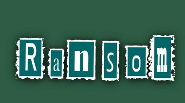 Fidye notu yırtık kağıt efekti üzerine kesilmiş metin siyah ve beyaz illüstrasyon