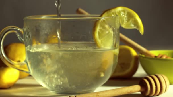 Making Hot Lemon Honey Natural Treatment Cold Flu Medium Shot — Stock Video