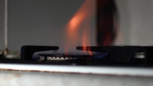 Газова Плита Кухні Запалює Середній Дробовий Вибірковий Фокус — стокове відео