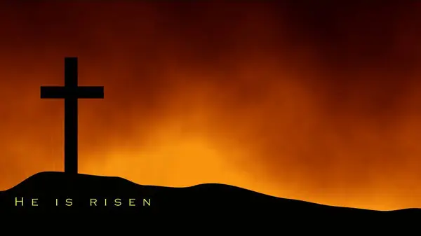 Hıristiyan haçı altın bulutlu gökyüzü çizimine karşı