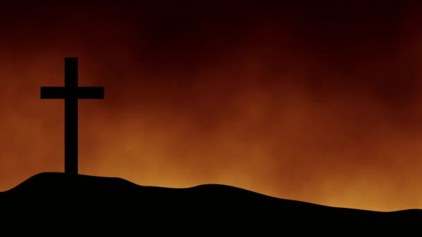 Crucifijo Cristiano Contra Cielo Nublado Dorado Animación — Vídeo de stock
