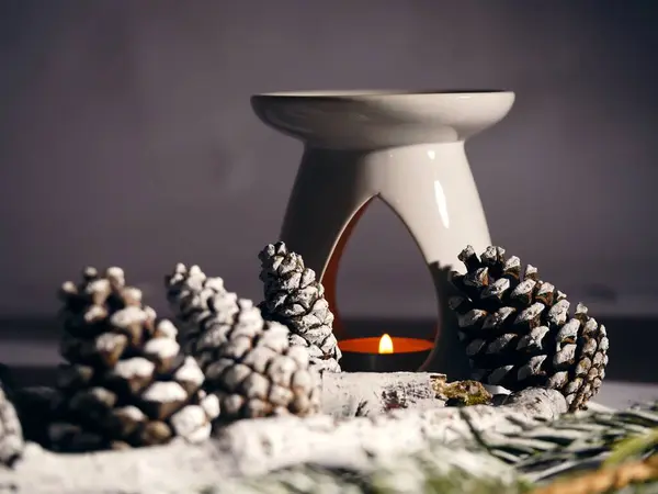 Çam kozalaklarıyla Zen Temel yağ yakıcısı orta karar seçici odak noktası