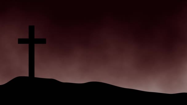 Crucifixo Cruz Cristã Contra Céu Nublado Escuro Animação — Vídeo de Stock