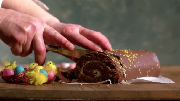 Húsvéti Csokoládé Torta Közepes Lassított Felvétel Szelektív Fókusz — Stock videók