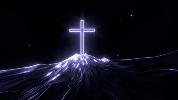 Християнське Хрест Розп Яття Скелястих Гірських Пагорбах Анімація — стокове відео