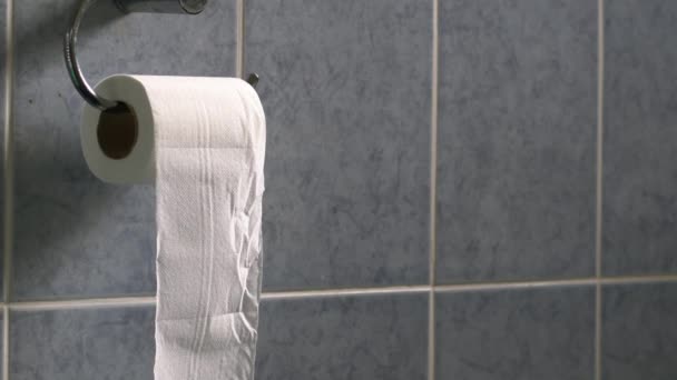 風邪の中の浴室のトイレトイレトイレトイレロール4Kショットスローモーション選択的な焦点 — ストック動画