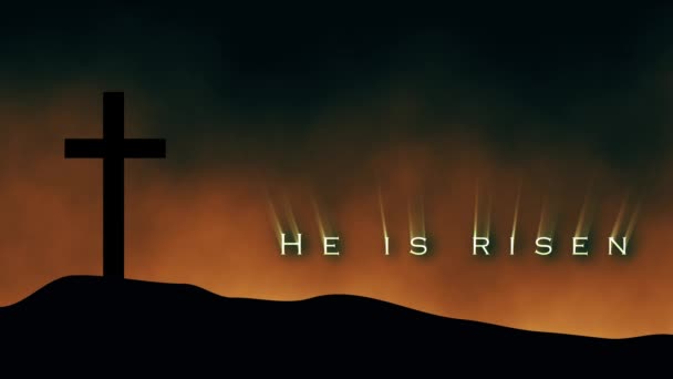 Christelijke Kruis Kruisbeeld Tegen Gouden Bewolkte Hemel Animatie — Stockvideo