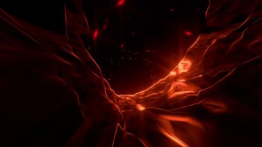 Ürkütücü kırmızı neon fantezi manzarası 3 boyutlu uzay konsepti animasyonunda yüzüyor.