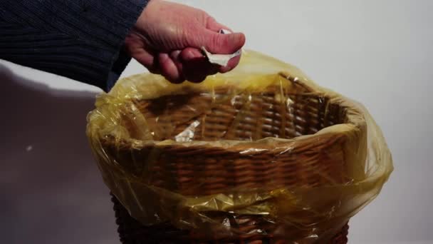Throwing Waste Paper Trash Bin Close Zoom Shot Slow Motion — Stockvideo